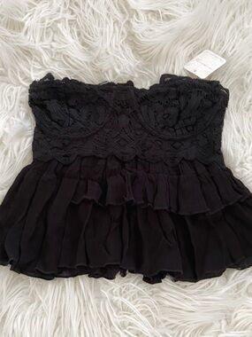 Free People Adella Corset Cami Top Black